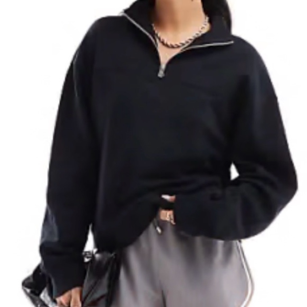 ASOS Black Quarter-Zip Brushed Fleece Pullover